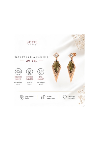 Servi 925 Ayar Gümüş Majestic Zultanit Taşlı Geometrik Damla Küpe-535 Gümüş - Pembe