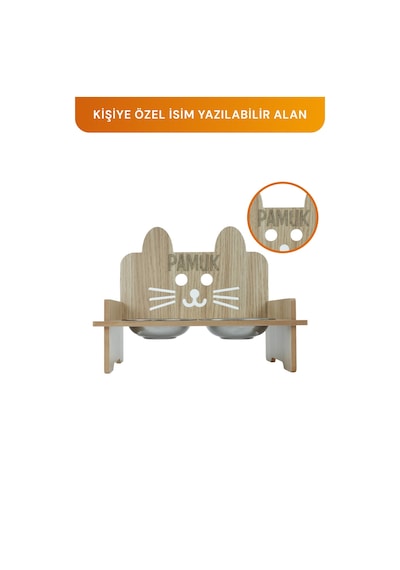 İsim Yazılabilir Kulaklı Mama Kabı Ve Keçe Kedi Ve Küçük Irk Köpek Evi Seti Bej