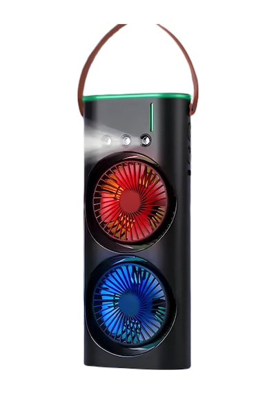Hubrendy Tekno Usb Şarjlı Çift Başlıklı Buharlı Masaüstü Fan Sessiz Serinletici Işıklı Fan
