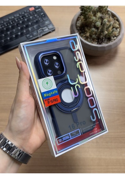 Apple Uyumlu iPhone 16 Pro Standlı Ve Yüzüklü Magsafe Kılıf Soocase721 Lacivert