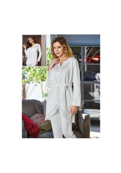 Flz 31-188 Hamle Lohusa 3 Lü Pijama Sabahlık Tk Ecru