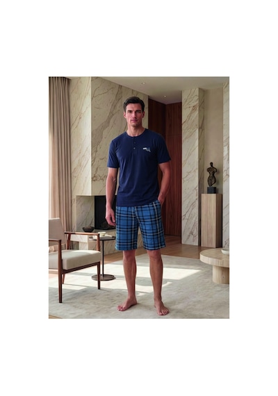 Elitol Pamuklu Likralı Erkek Şortlu Takım Lacivert-4