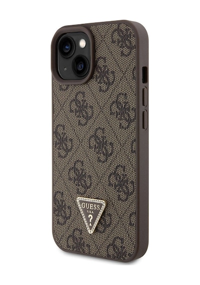 Apple Uyumlu iPhone 15 Kılıf Guess Lisans Pu Deri Askılı Taşlı Üçgen Logo 4g Desen Strass Crossbody Siyah