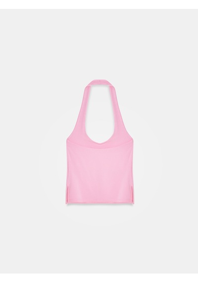 Dilvin 32726 Halter Yaka Top-pembe