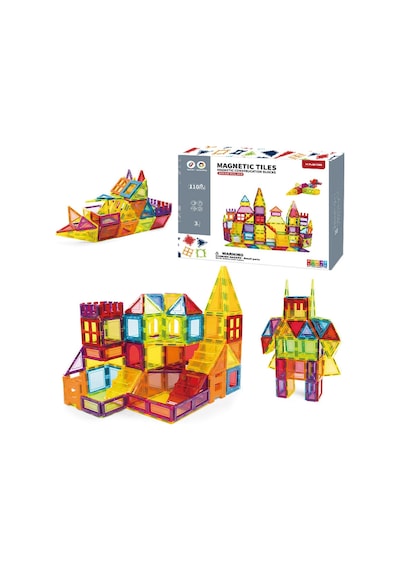 110 Parça Manyetik Blok Seti - 7.5 Cm Standart Seri Renkli Magnet Mıknatıslı Yapı Blokları, 3+ Yaş E