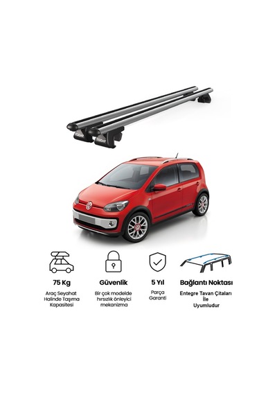 Venüs Volkswagen Up Cross 2013 Ve Sonrası Uyumlu Gri Ara Atkı Port Bagaj Tavan Barı