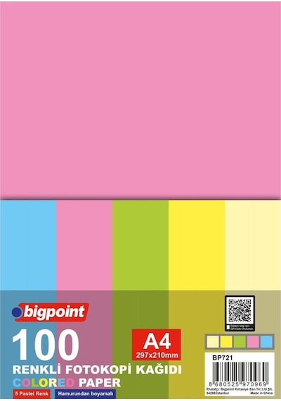 Bigpoint A4 Renkli Fotokopi Kağıdı 5 Pastel Renk 1000'li Paket