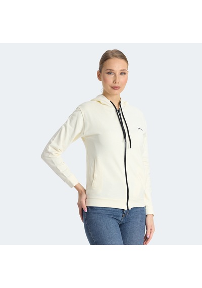 Slazenger KINET Kadın Fermuarlı Kapüşonlu Cepli Ekru Sweatshirt
