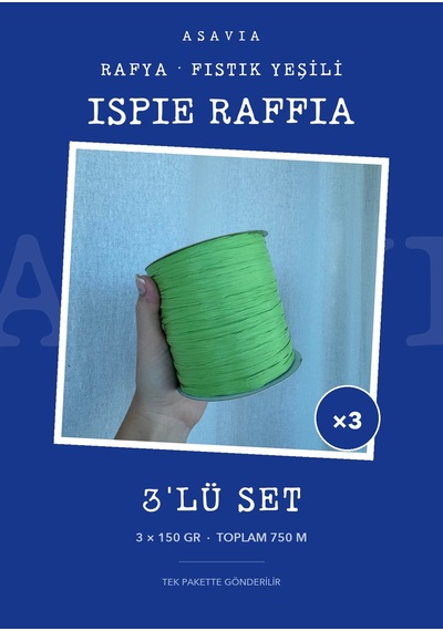 Asavia Ispie Rafya Örgü İpi 3'lü Set 3 X 150 Gr 250 M Fıstık Yeşili
