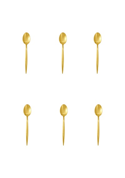 6'lı Gold Paslanmaz Çelik Çay Kaşığı Parlak Altın Renk Modern Karıştırma Kaşığı Altın