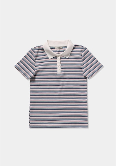 Colin's Colins Slim Fit Polo Yaka Çizgili Kadın Pembe Kısa Kol Tişört Cl1078875 Q1.v1 Pın