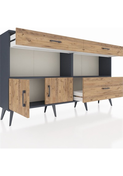 Arges Konsol 2 Raflı 3 Çekmeceli 2 Kapaklı 176x30x99 Antrasit-çam Antrasit-çam