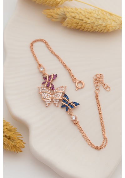 Kadın Gümüş Bileklik - Rose Kelebek Model Kadın Gümüş Bileklik