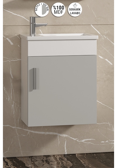 Lale 42x24 Cm Beyaz-sis Gri Mdf Seramik Lavabolu Asma Banyo Alt Dolabı Beyaz- Sis Gri Lale 42x24 Cm Beyaz-sis Gri Mdf Seramik Lavabolu Asma Banyo Alt Dolabı Beyaz- Sis Gri