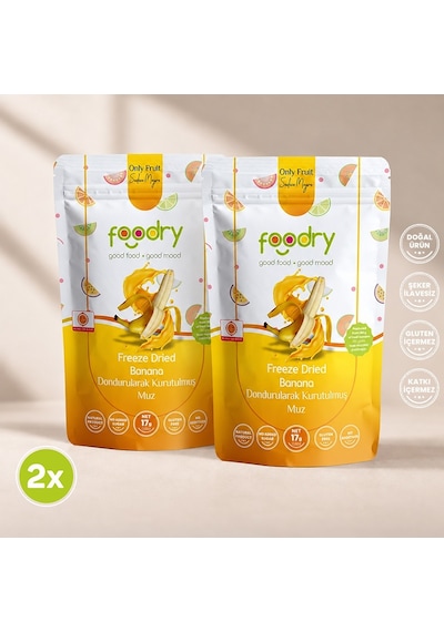 Foodry Dondurularak Kurutulmuş Muz Freeze Dry Banana Katkısız Çıtır Meyve Atıştırmalığı 2 x 17 G