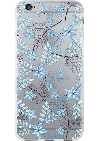 Apple Uyumlu iPhone 6s  Kapak Floral Mavi Tasarımlı Şeffaf Silikon Kılıf