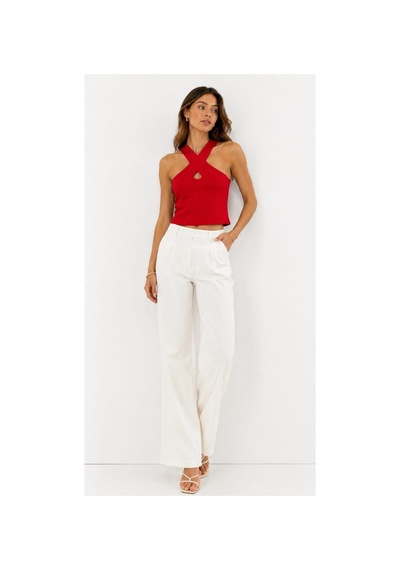 Onno Style Women Kolsuz Askılı Çapraz Yaka Triko Kadın Bluz Kırmızı