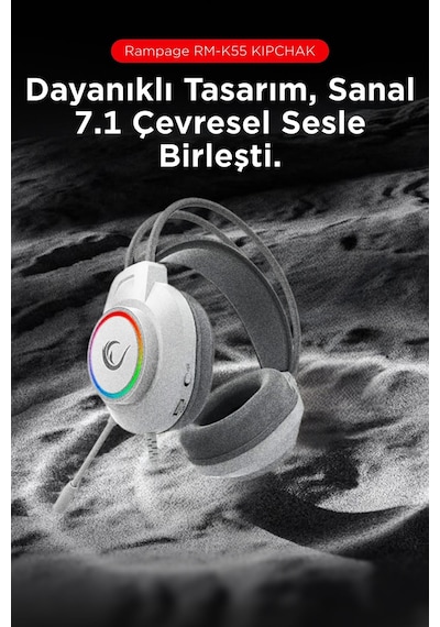 Kipchak Gaming Mikrofonlu Oyuncu Kulaklığı Beyaz Rgb Led 7.1 Rm-k55
