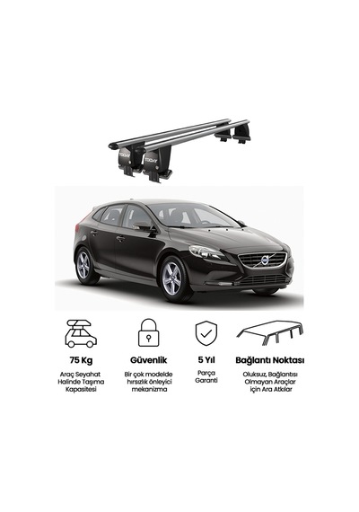 Royal Volvo V40 2012-2016 Uyumlu Gri Kilitli Ara Atkı Port Bagaj Tavan Barı