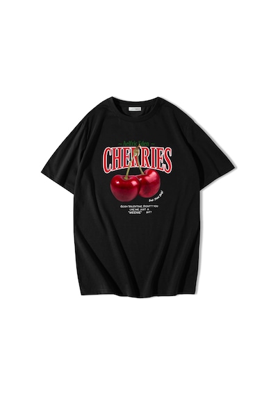 Brz Collection Unisex Oversize Cherries T-shirt Siyah-siyah Siyah