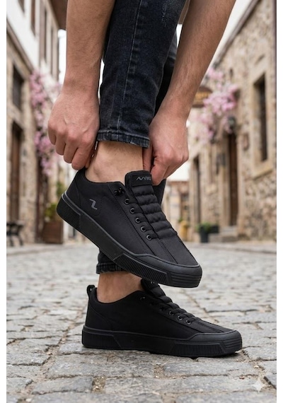 Fort Noka Champ Rahat Memory Foam İç Taban Keten Sneaker Erkek Ayakkabı Siyah