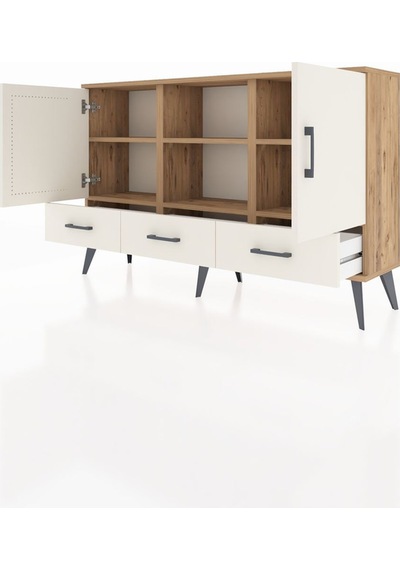 Arges Konsol 6 Raflı 3 Çekmeceli 3 Kapaklı 132x30x83 Çam-aytaşı/aytaşı Aytaşı/aytaşı