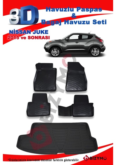 Nıssan Juke 2015+ Ust Havuzlu Paspas Ve Bagaj Seti Bizymo Siyah