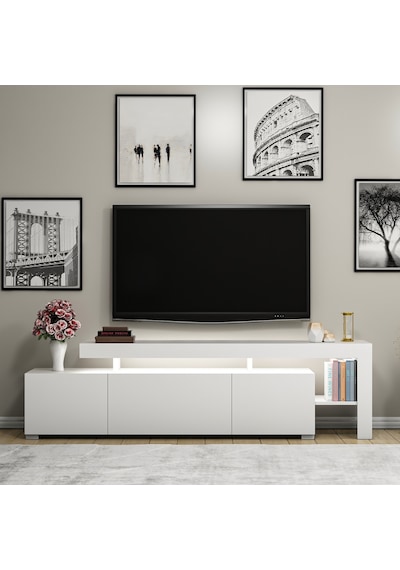 Beliz Modern LED Işıklı 3 Kapaklı, Raflı TV Sehpası – 192 cm, Beyaz Beliz Modern LED Işıklı 3 Kapaklı, Raflı TV Sehpası – 192 cm, Beyaz