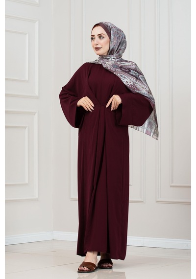 Sevitli Bağlamalı Maria Elbise-bordo-5339 Bordo