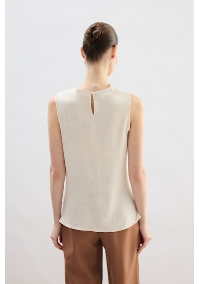 Sateen Degaje Yaka Bluz - Taş-136755 Taş