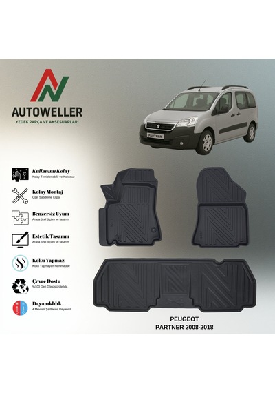 Peugeot Partner 2008-2018 Uyumlu Havuzlu Oto Paspas