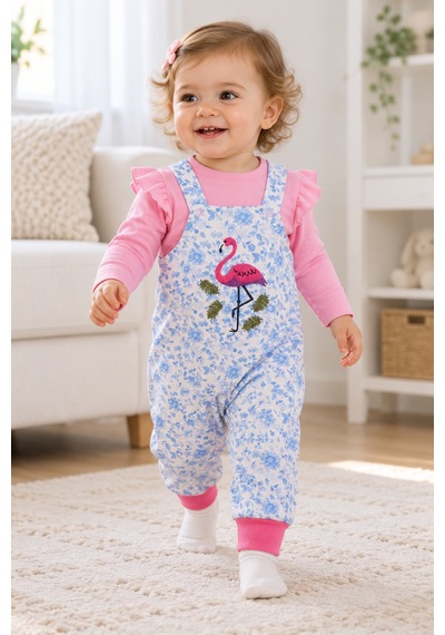 Babyhola Kız Bebek Çocuk Flamingo Salopet Badi Takım 23388 Turuncu
