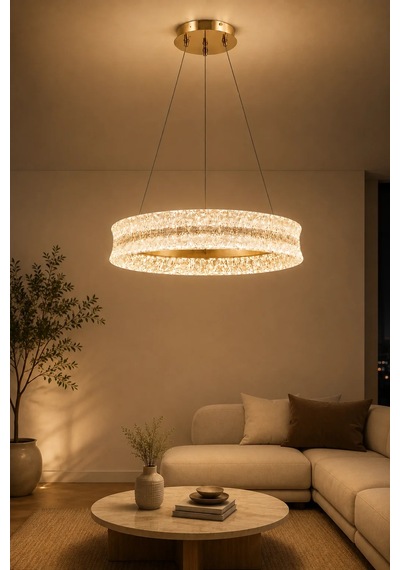 Modern Premıum Sarkıt Avize Gold Kasa Üç Renk Led Taşlı Lüx Avize 140w