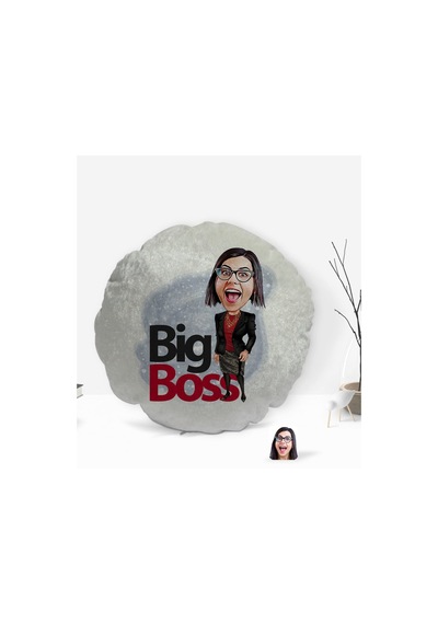 Kişiye Özel Kadın Big Boss Karikatürlü Yuvarlak Dekoratif Kırlent (505548807)