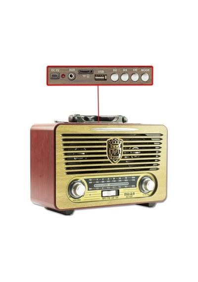 Meier M-115bt Koyu Renk Nostaljik Radyo Ahşap Görünümlü Bluetooth Hoparlör Fm Sd Kart Usb Girişi