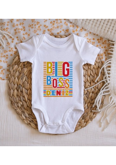 Bitmeyenkartus Bk Kids Isimli Big Boss Tasarımlı Bebek Body Zıbın - Model 1 Beyaz