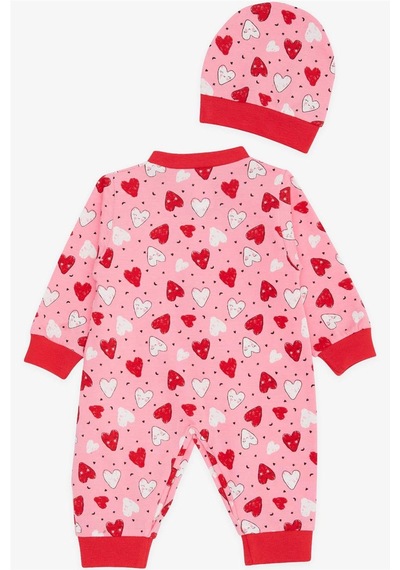 Breeze Kız Bebek Tulum Renkli Gülenyüz Kalp Desenli 0-3 Ay-6 Ay, Pembe-Pembe