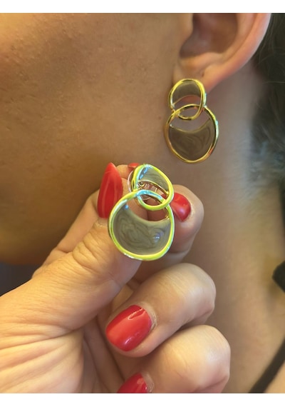 Sedefli Renkli Kadın Küpe 3 Cm Füme