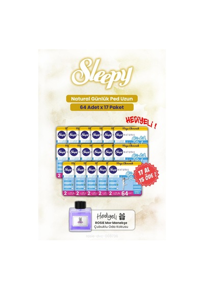 Sleepy Bio Natural Günlük Ped Natural Uzun 17 x 64'lü + Rosie Purple Violet Oda Kokusu