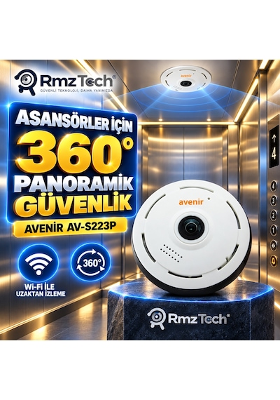 Avenir Av-s223p 3 Mp 360 Panoramik Balıkgözü Wifi Kamera V380 Uygulamalı Asansör, Ofis Ve Mağaza