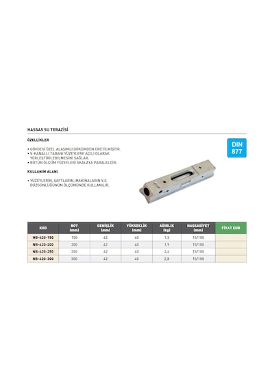 Fett 150mm Kinex Dın877 Hassas Su Terazisi Nb-620-150