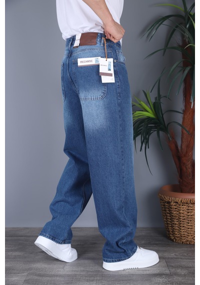 Felvıno Erkek Yıkamalı Süper Baggy Bol Kesim Kot Pantolon Koyu Mavi