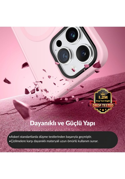 Bix İphone 14 Pro Max Magsafe Uyumlu Kılıf Tam Koruma Manyetik Darbe Emici Pembe
