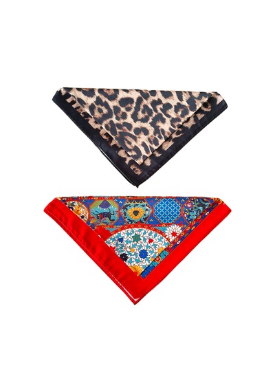 2 Li Saten Bandana Seti Saten Fular Saten Çanta Aksesuarı Özel Desen Bandana 45x50 Cm Kakao
