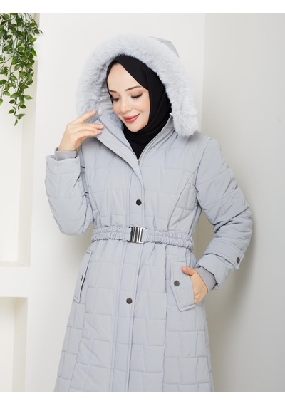 Eslemnur Nova Kumaş Şişme Mont 100cm Gri