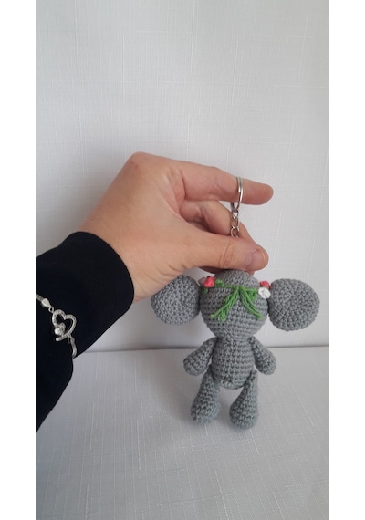 Amigurumi Çiçekli Fil Anahtarlık