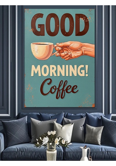 Ahşap Tablo Günaydın Kahve Yazısı Posteri