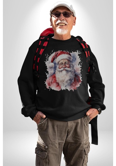 Mutlu Noel Baba Yeni Yıl Tasarımı Unisex Siyah Baskılı Sweatshirt Siyah