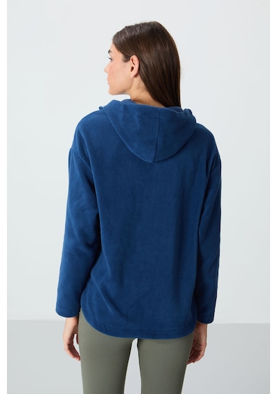 Tommy Life Parlament Kalın Yumuşak Dokulu Kapüşonlu Oversize Nakışlı Polar Kadın Sweatshirt -97286 Parlament Mavisi