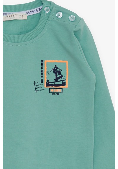 Breeze Erkek Bebek Sweatshirt Kaykaycı Baskılı 9 Ay-3 Yaş, Mint Yeşili 3 Yaş Mint Yeşili